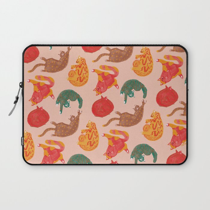 Sleepy Cozy Kitty Cats in Green & Orange Laptop Sleeve Gallery Image 1