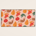 Sleepy Cozy Kitty Cats in Green & Orange Desk Mat Gallery Image 3