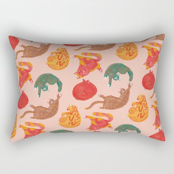Sleepy Cozy Kitty Cats in Green & Orange Rectangular Pillow Gallery Image 1
