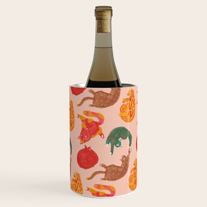 Sleepy Cozy Kitty Cats in Green & Orange Wine Chiller Gallery Image 2