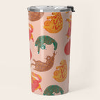 Sleepy Cozy Kitty Cats in Green & Orange Travel Mug Gallery Image 2
