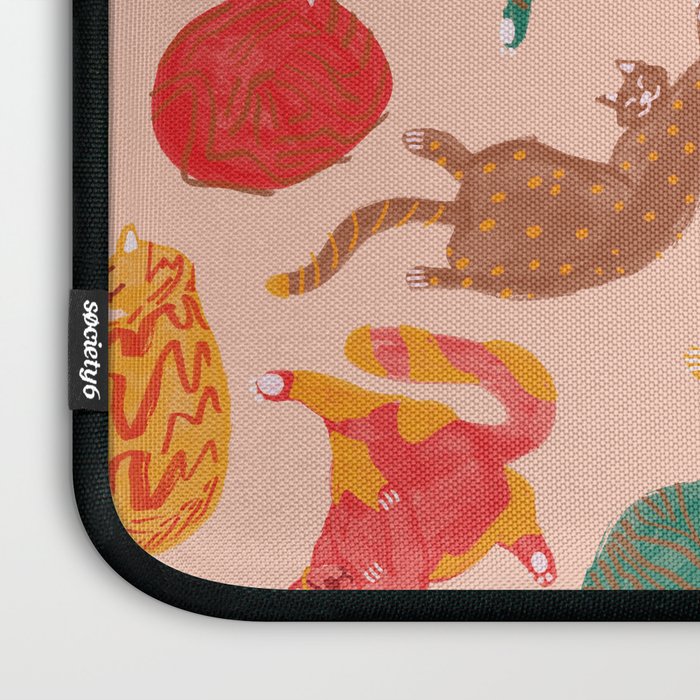 Sleepy Cozy Kitty Cats in Green & Orange Laptop Sleeve Gallery Image 3