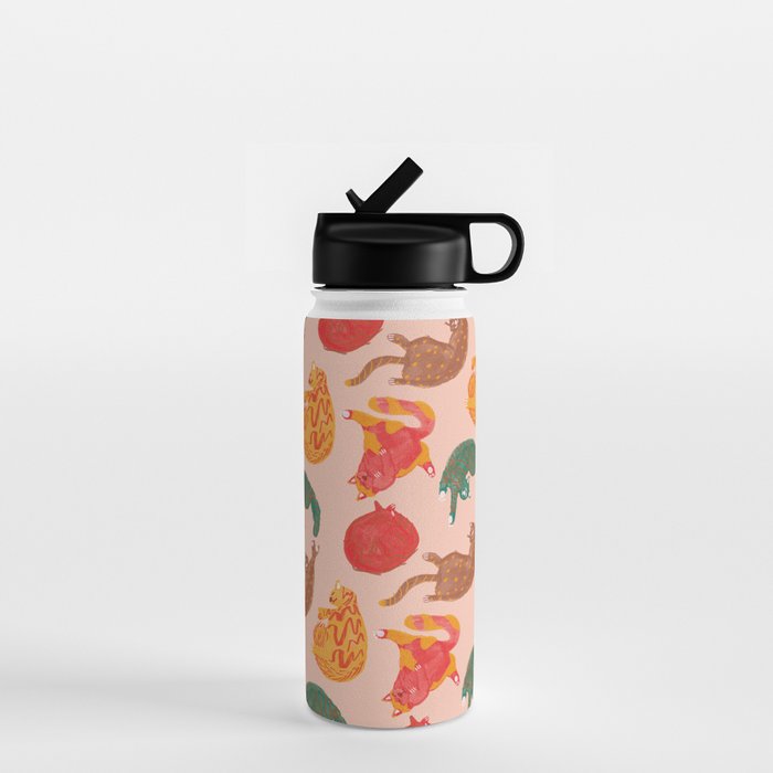 Sleepy Cozy Kitty Cats in Green & Orange Water Bottle Gallery Image 1