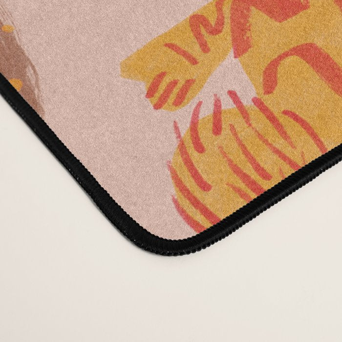 Sleepy Cozy Kitty Cats in Green & Orange Desk Mat Gallery Image 4