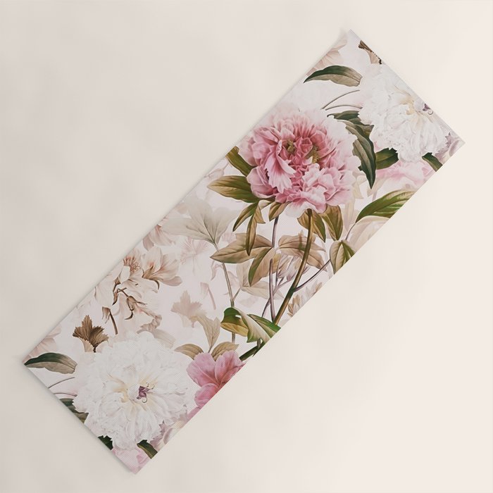 Vintage And Shabby Chic- Pink  Summer Peonies Antique Botanical Flower Garden Yoga Mat Gallery Image 1