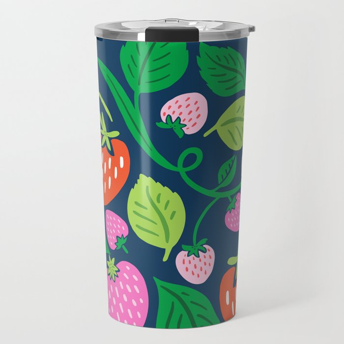 Strawberry Fields - Pink and Blue Travel Mug Gallery Image 1
