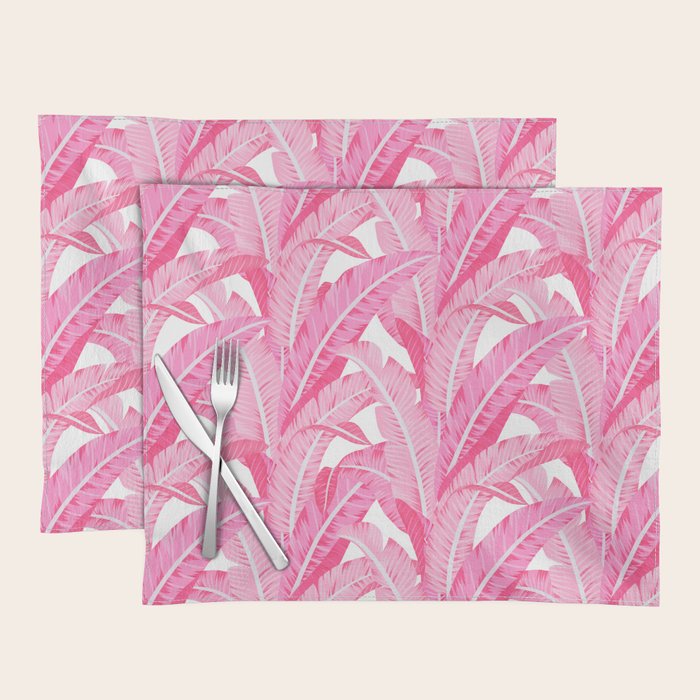 Pink banana leaves tropical pattern on white Placemat Gallery Image 1