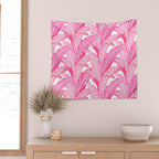 Pink banana leaves tropical pattern on white Wall Tapestry Gallery Image 2