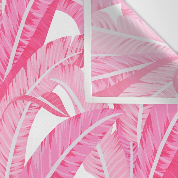 Pink banana leaves tropical pattern on white Wall Tapestry Gallery Image 3