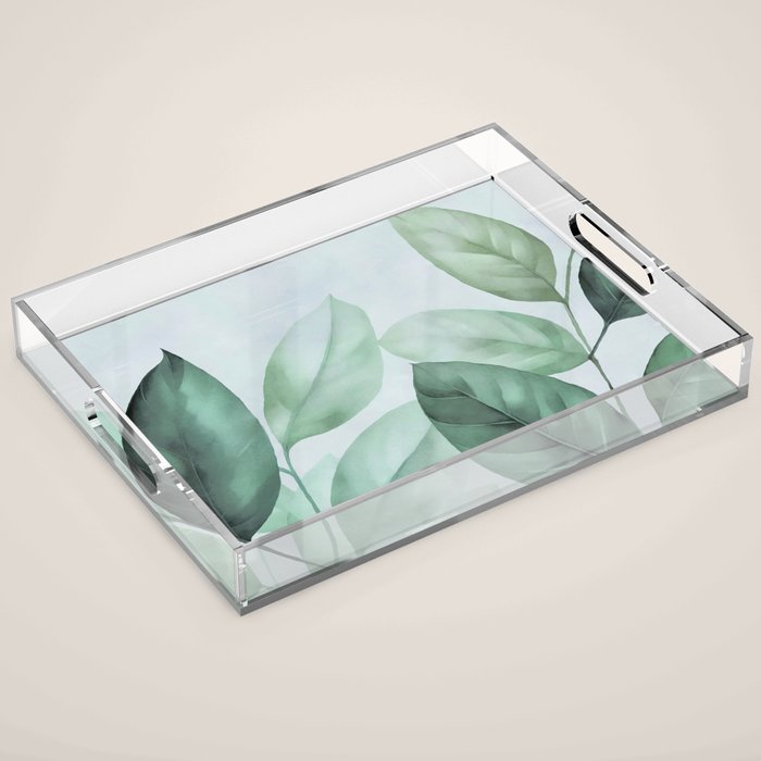 Calm Emerald Foliage Gentle Green Leaves Acrylic Tray Gallery Image 1