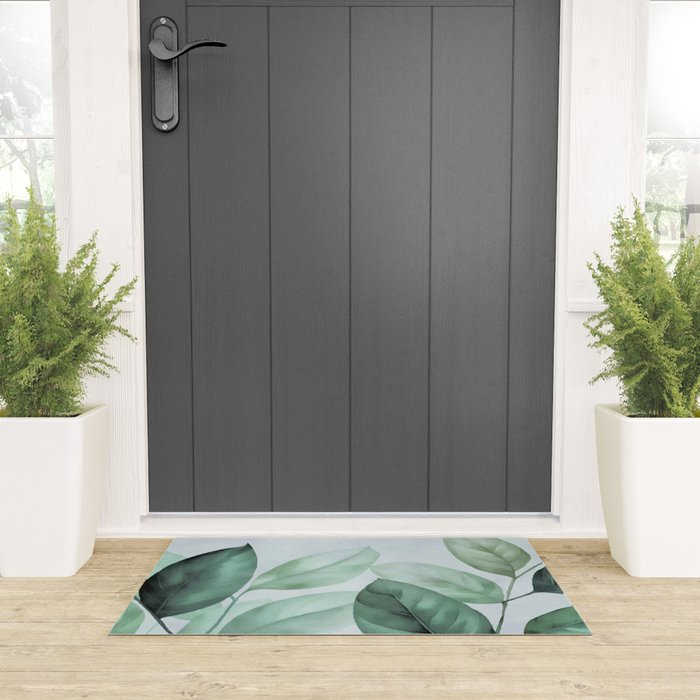 Calm Emerald Foliage Gentle Green Leaves Welcome Mat Gallery Image 3