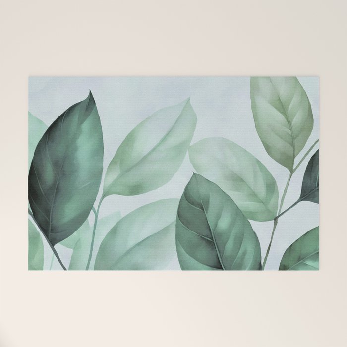 Calm Emerald Foliage Gentle Green Leaves Welcome Mat Gallery Image 1