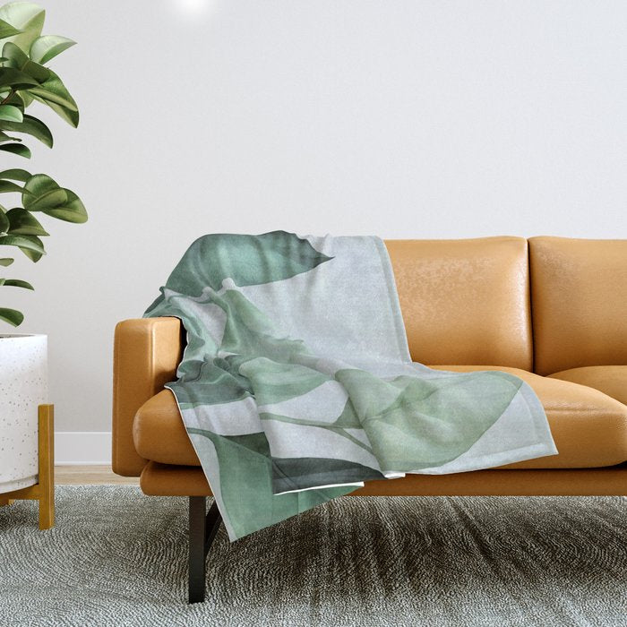 Calm Emerald Foliage Gentle Green Leaves Throw Blanket Gallery Image 1