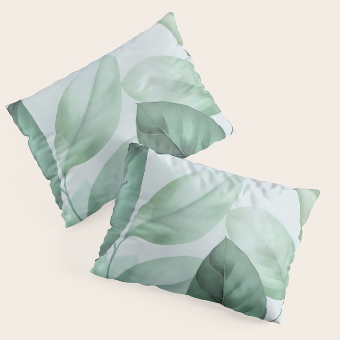 Calm Emerald Foliage Gentle Green Leaves Pillow Sham Gallery Image 1