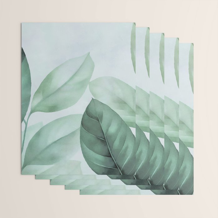 Calm Emerald Foliage Gentle Green Leaves Wrapping Paper Gallery Image 3