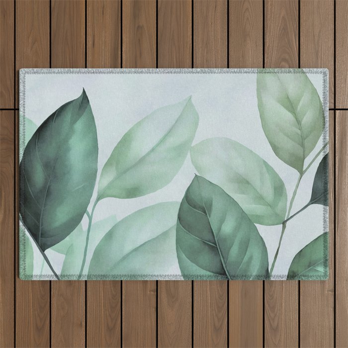 Calm Emerald Foliage Gentle Green Leaves Outdoor Rug Gallery Image 1