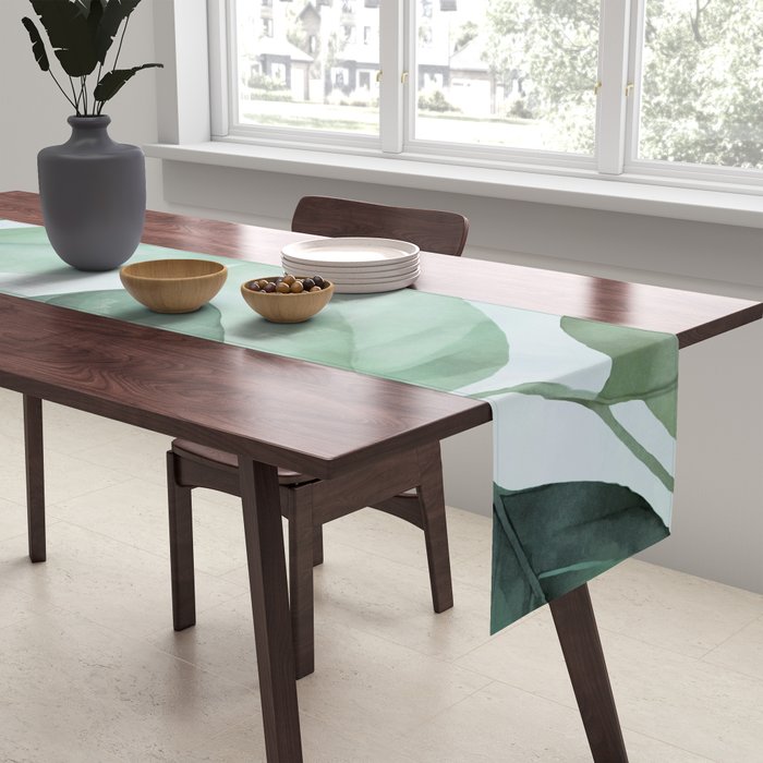 Calm Emerald Foliage Gentle Green Leaves Table Runner Gallery Image 2