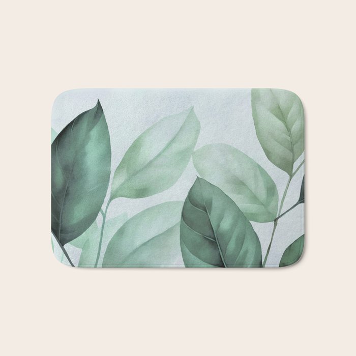Calm Emerald Foliage Gentle Green Leaves Bath Mat Gallery Image 1