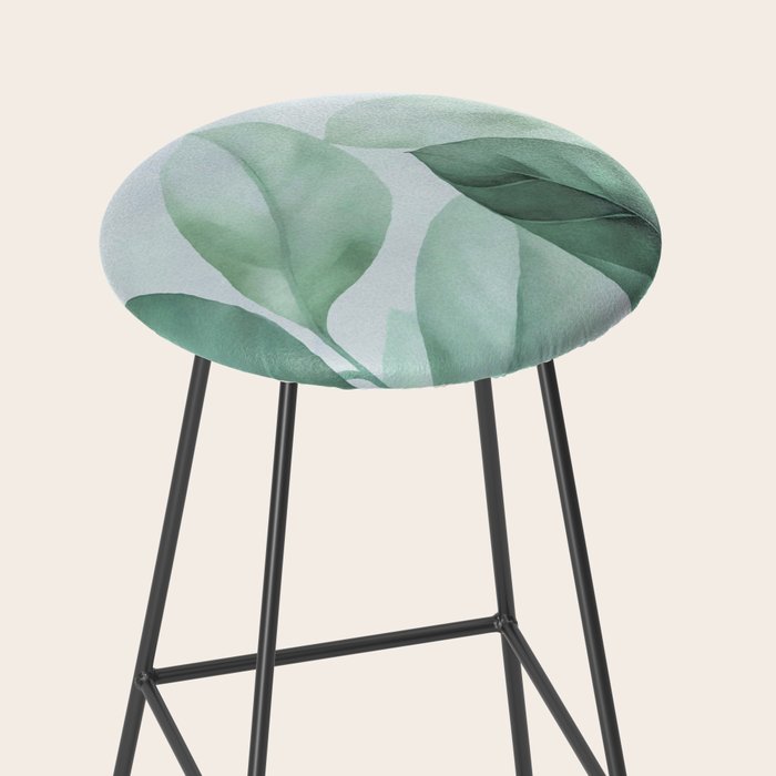Calm Emerald Foliage Gentle Green Leaves Stool Gallery Image 2