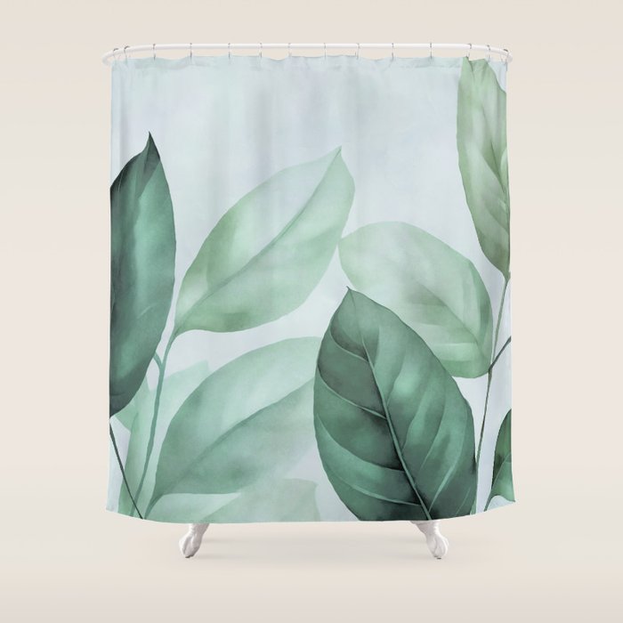 Calm Emerald Foliage Gentle Green Leaves Shower Curtain Gallery Image 1