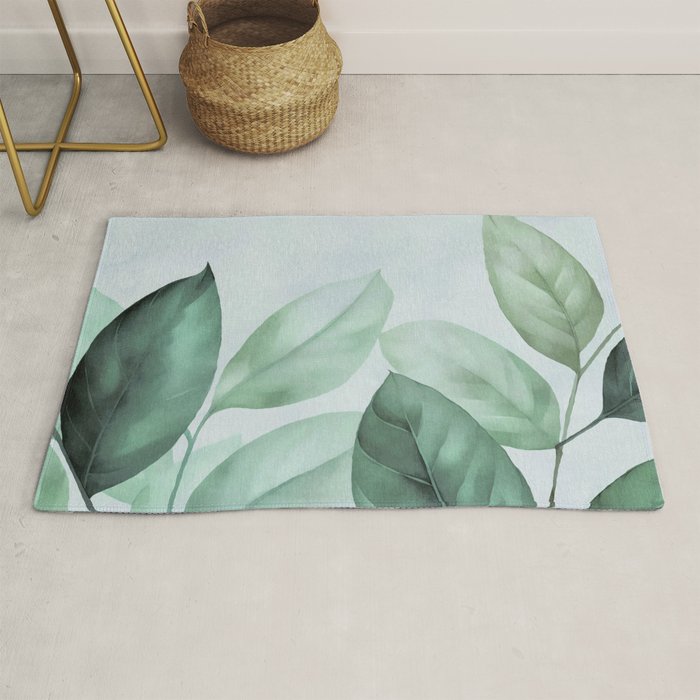 Calm Emerald Foliage Gentle Green Leaves Rug Gallery Image 1