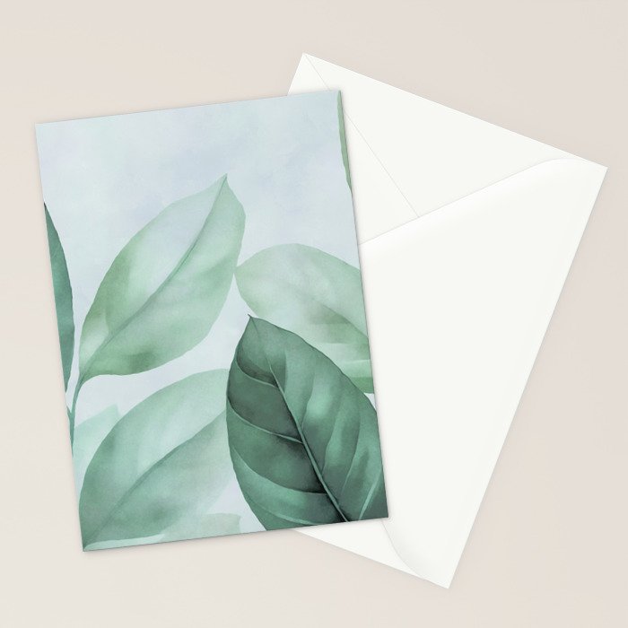 Calm Emerald Foliage Gentle Green Leaves Stationery Card Gallery Image 2