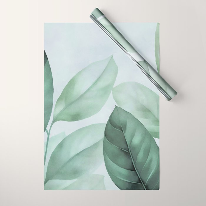 Calm Emerald Foliage Gentle Green Leaves Wrapping Paper Gallery Image 1