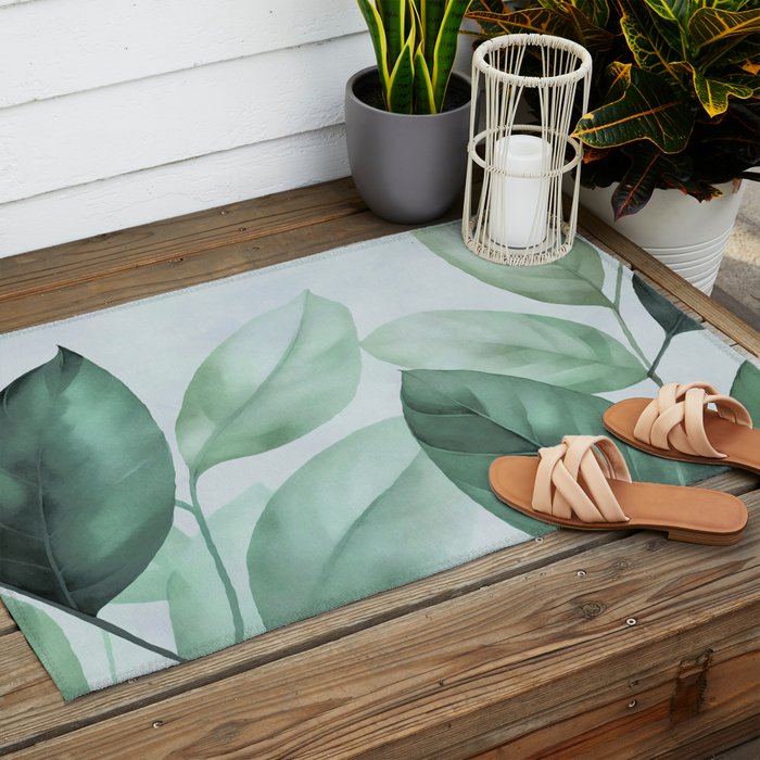 Calm Emerald Foliage Gentle Green Leaves Outdoor Rug Gallery Image 2