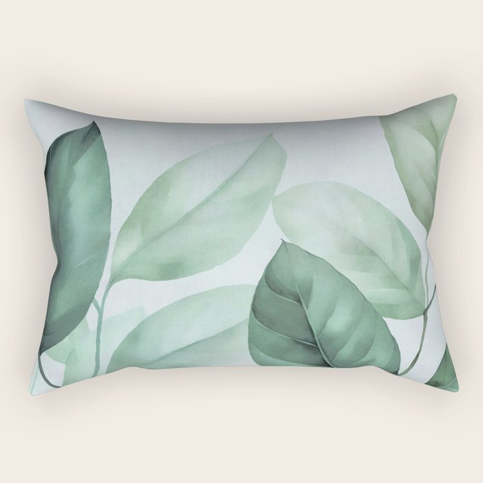 Calm Emerald Foliage Gentle Green Leaves Rectangular Pillow Gallery Image 2