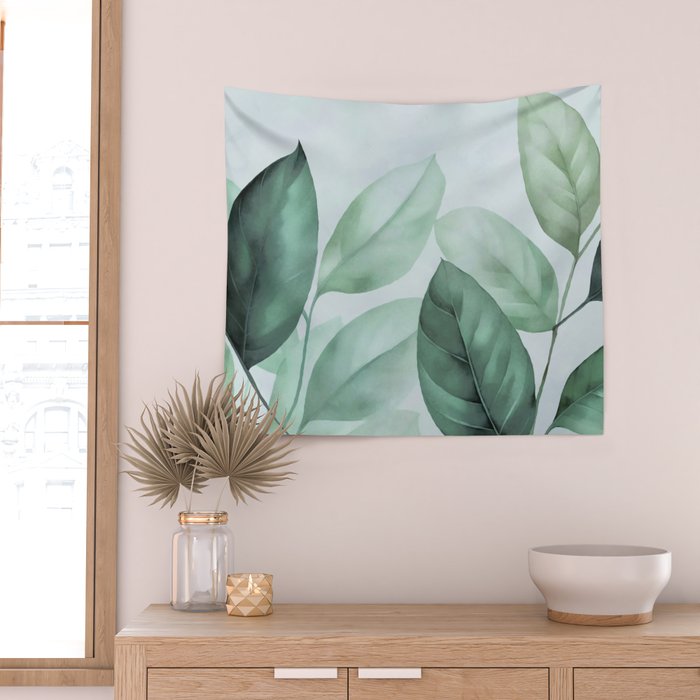 Calm Emerald Foliage Gentle Green Leaves Wall Tapestry Gallery Image 2