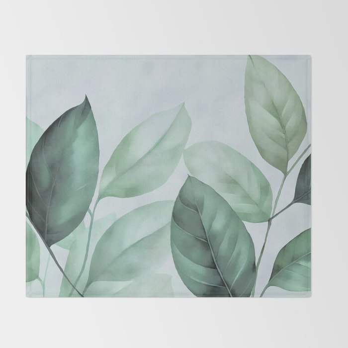 Calm Emerald Foliage Gentle Green Leaves Throw Blanket Gallery Image 2