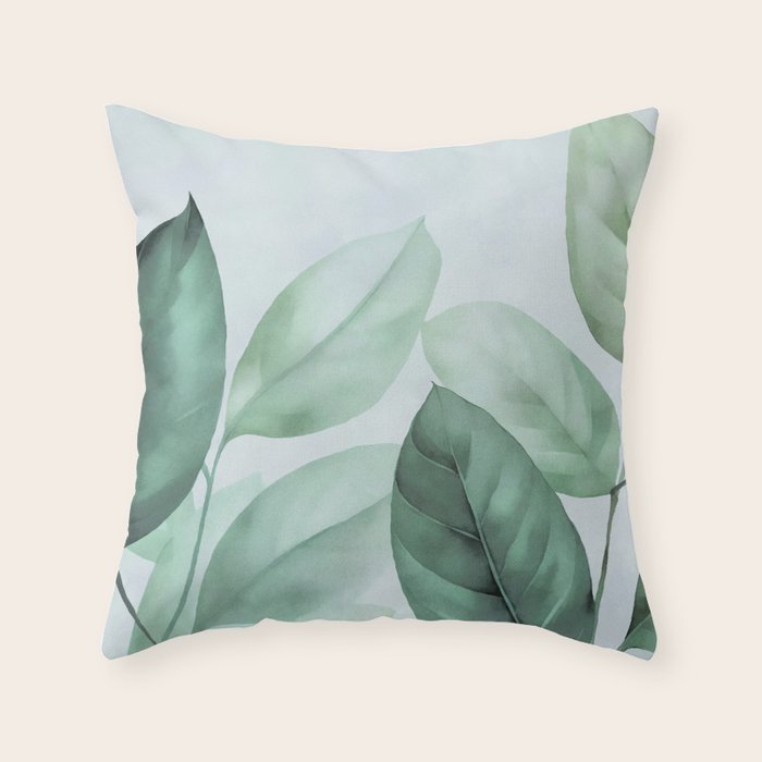 Calm Emerald Foliage Gentle Green Leaves Throw Pillow Gallery Image 6