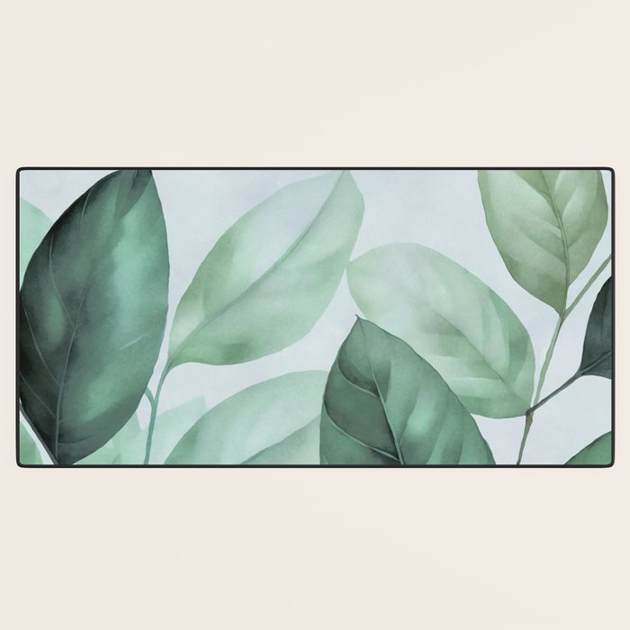 Calm Emerald Foliage Gentle Green Leaves Desk Mat Gallery Image 3