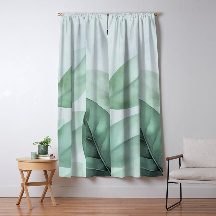 Calm Emerald Foliage Gentle Green Leaves Window Curtain Gallery Image 1