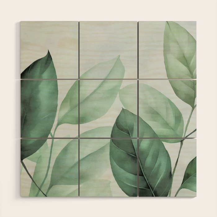 Calm Emerald Foliage Gentle Green Leaves Wood Wall Art Gallery Image 1