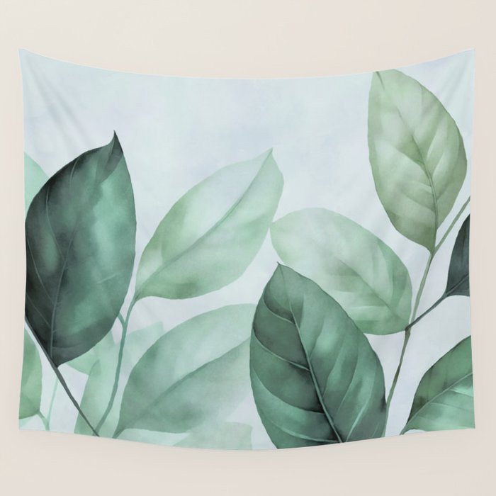 Calm Emerald Foliage Gentle Green Leaves Wall Tapestry Gallery Image 4