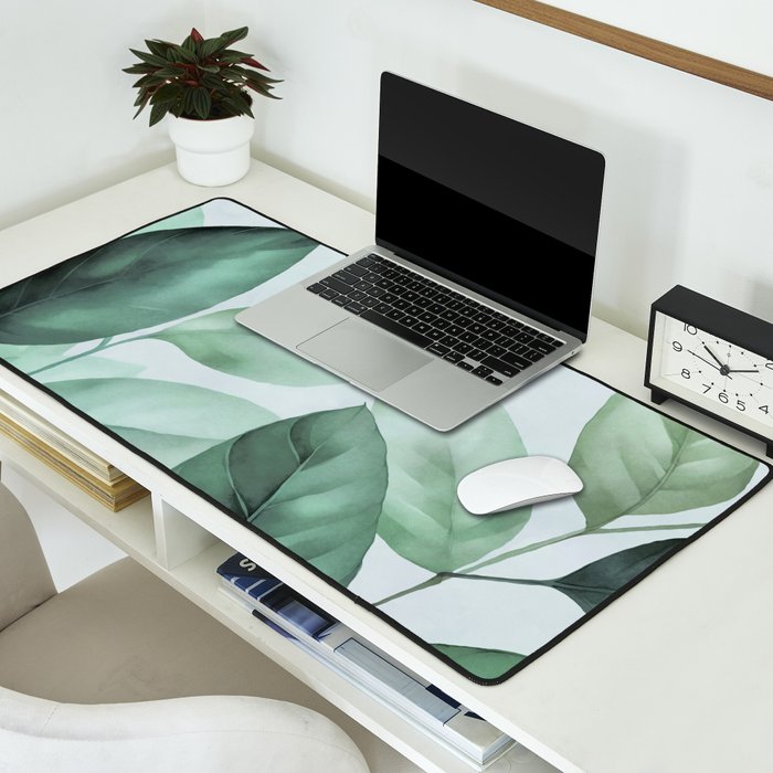 Calm Emerald Foliage Gentle Green Leaves Desk Mat Gallery Image 2