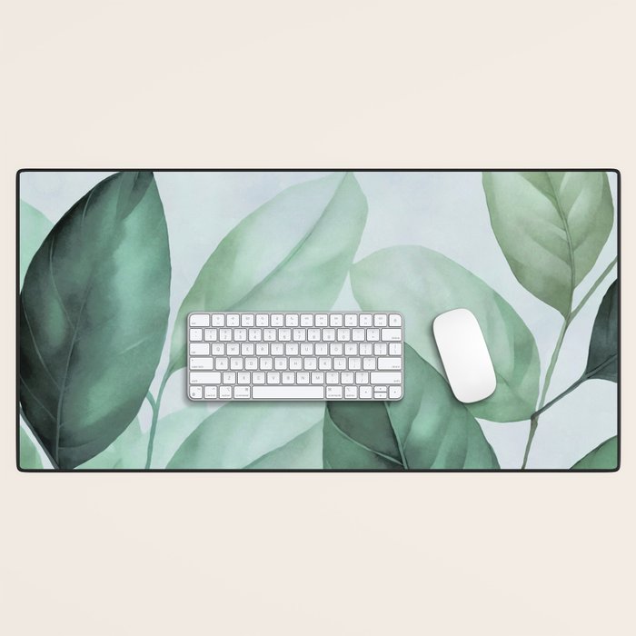 Calm Emerald Foliage Gentle Green Leaves Desk Mat Gallery Image 1