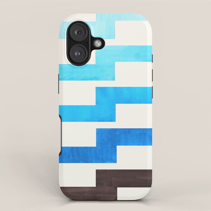 Blue Baby Blue Watercolor Minimalist Geometric Zig Zag Lightning Bolt Pattern iPhone Case Gallery Image 1