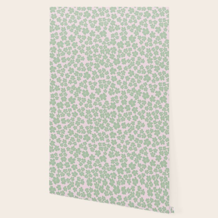 Mint green flower blossom scatter on blush pink Wallpaper Gallery Image 2