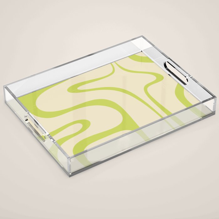 Copacetic Retro Abstract in Light Lime Linden Green and Cream Beige Acrylic Tray Gallery Image 1