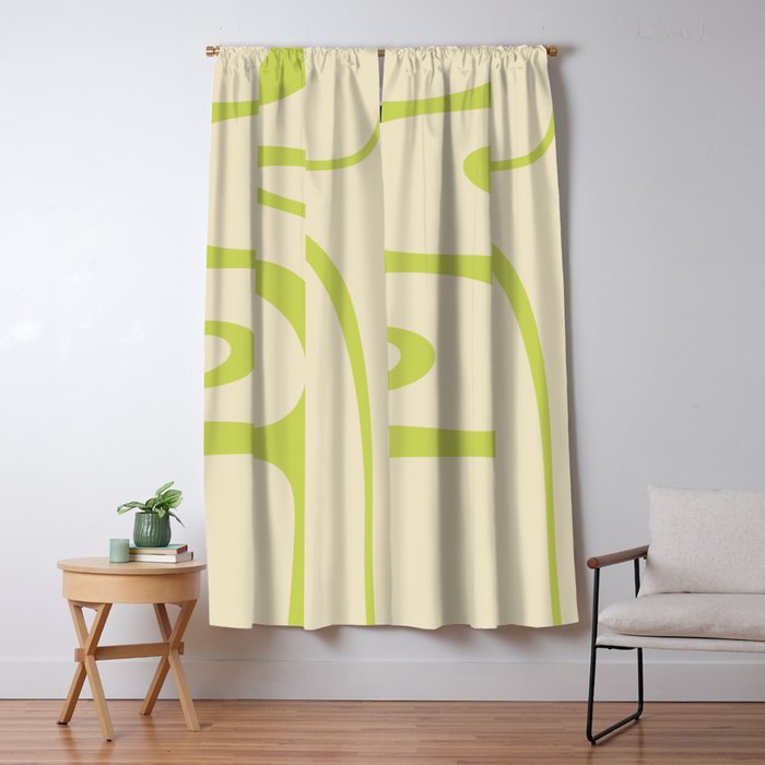 Copacetic Retro Abstract in Light Lime Linden Green and Cream Beige Window Curtain Gallery Image 5