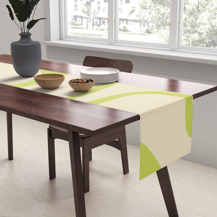 Copacetic Retro Abstract in Light Lime Linden Green and Cream Beige Table Runner Gallery Image 2
