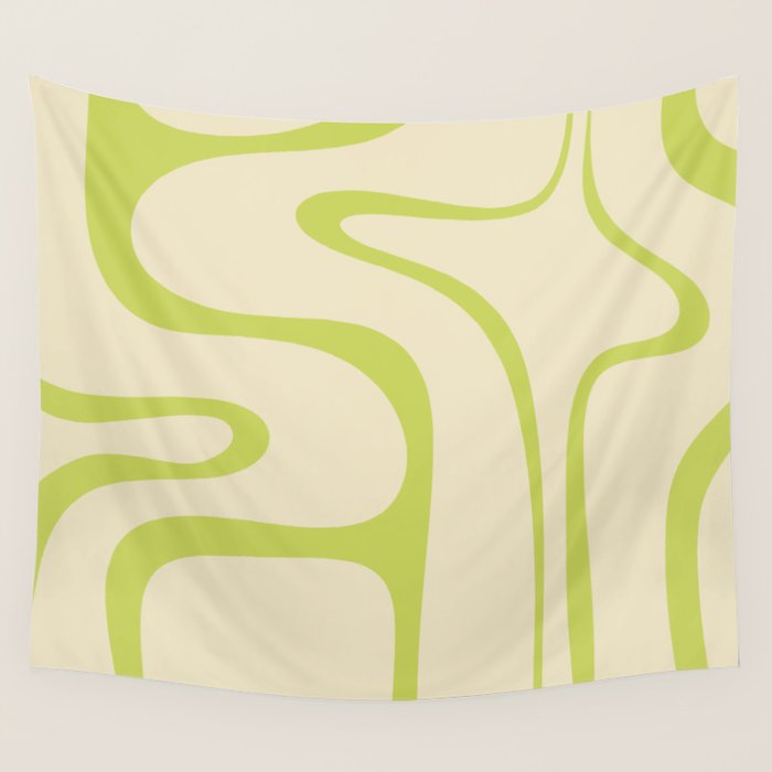 Copacetic Retro Abstract in Light Lime Linden Green and Cream Beige Wall Tapestry Gallery Image 4