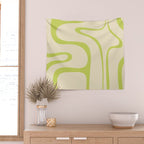 Copacetic Retro Abstract in Light Lime Linden Green and Cream Beige Wall Tapestry Gallery Image 2