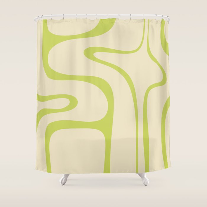 Copacetic Retro Abstract in Light Lime Linden Green and Cream Beige Shower Curtain Gallery Image 1