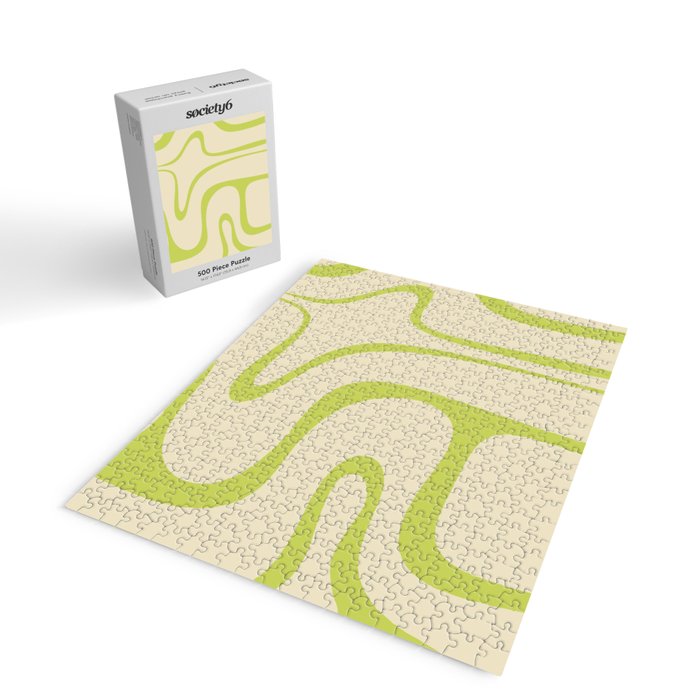 Copacetic Retro Abstract in Light Lime Linden Green and Cream Beige Jigsaw Puzzle Gallery Image 2