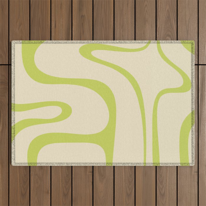 Copacetic Retro Abstract in Light Lime Linden Green and Cream Beige Outdoor Rug Gallery Image 1