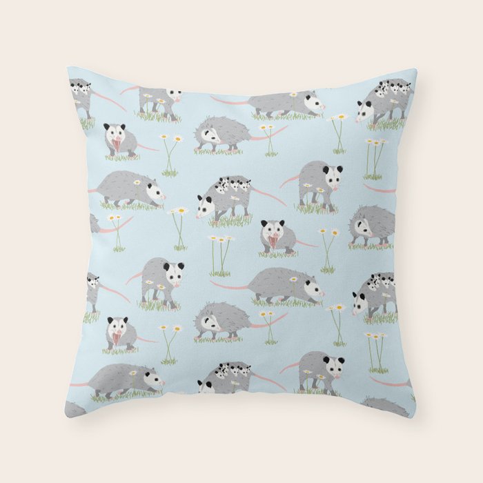 Opossums and Daisies Throw Pillow Gallery Image 1