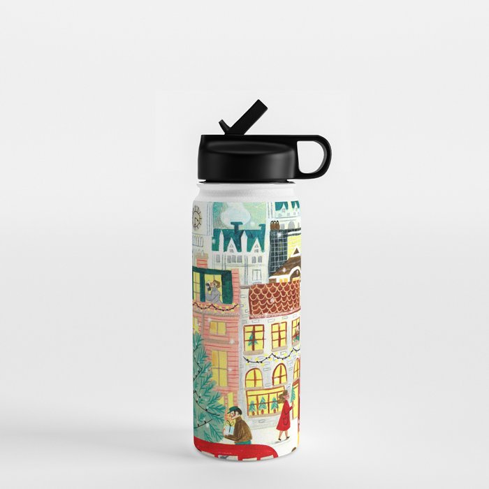 London city lights in the snow Water Bottle Gallery Image 1
